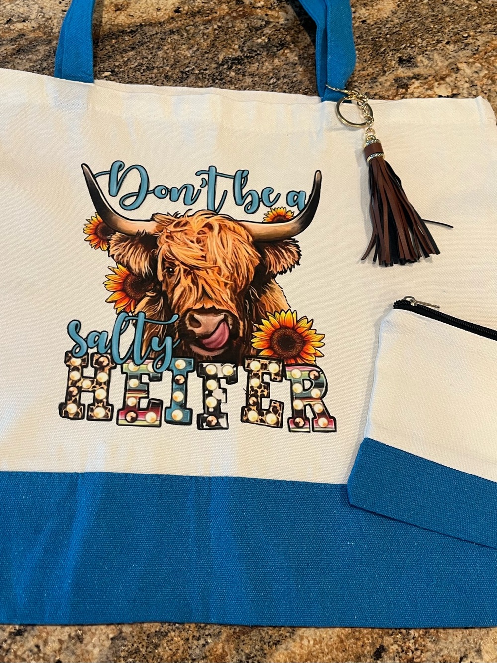 New canvas salty heifer tote bag
